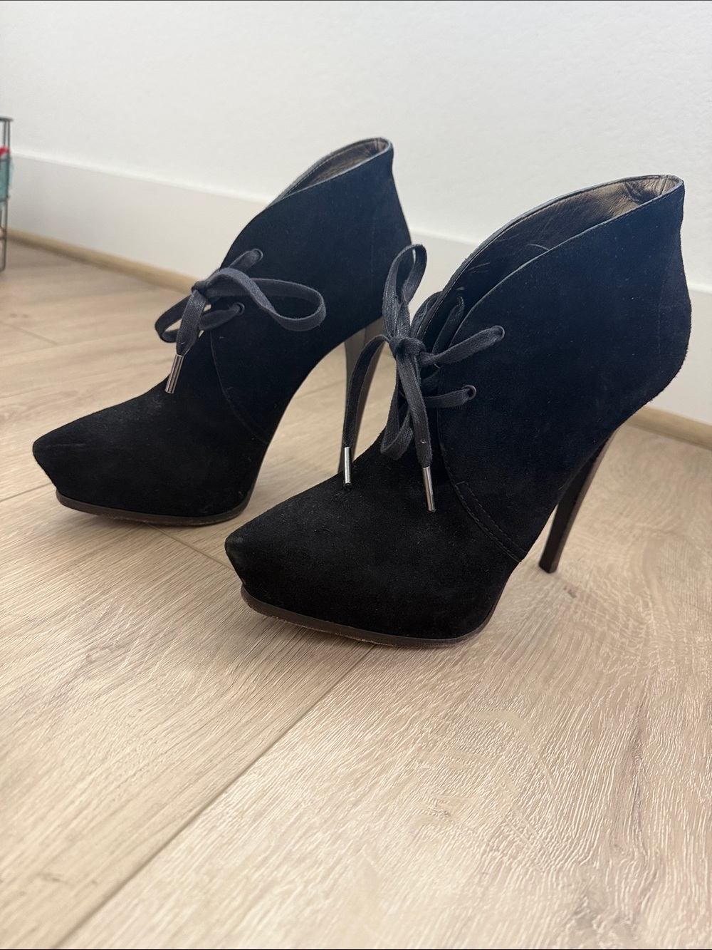 Lanvin Black Suede Lace-Up Stiletto Ankle Boots